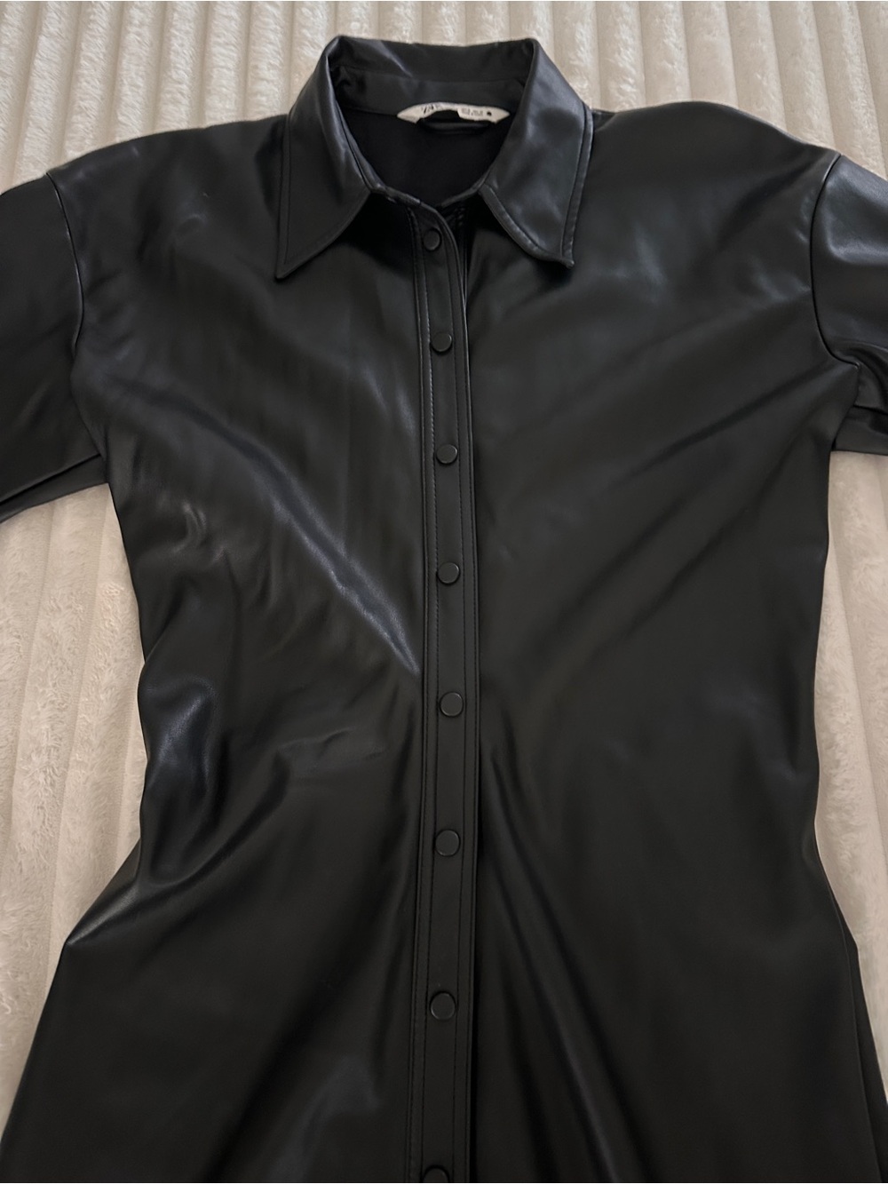 Zara Black Faux Leather Long Maxi Button-Up Shirt Dress - Picture 6 of 12